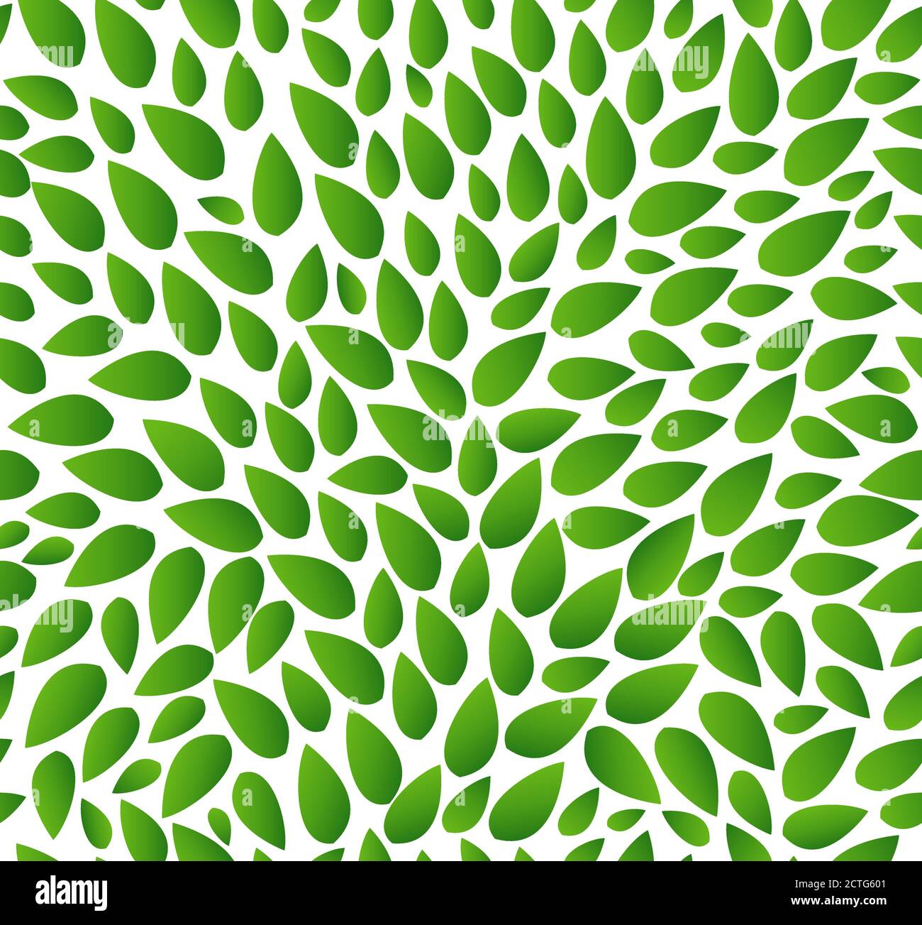 Schema di lamelle senza giunture isolato. Sfondo di foglie verdi sparse caoticamente. Per etichette, confezioni o tessuti. Illustrazione Vettoriale