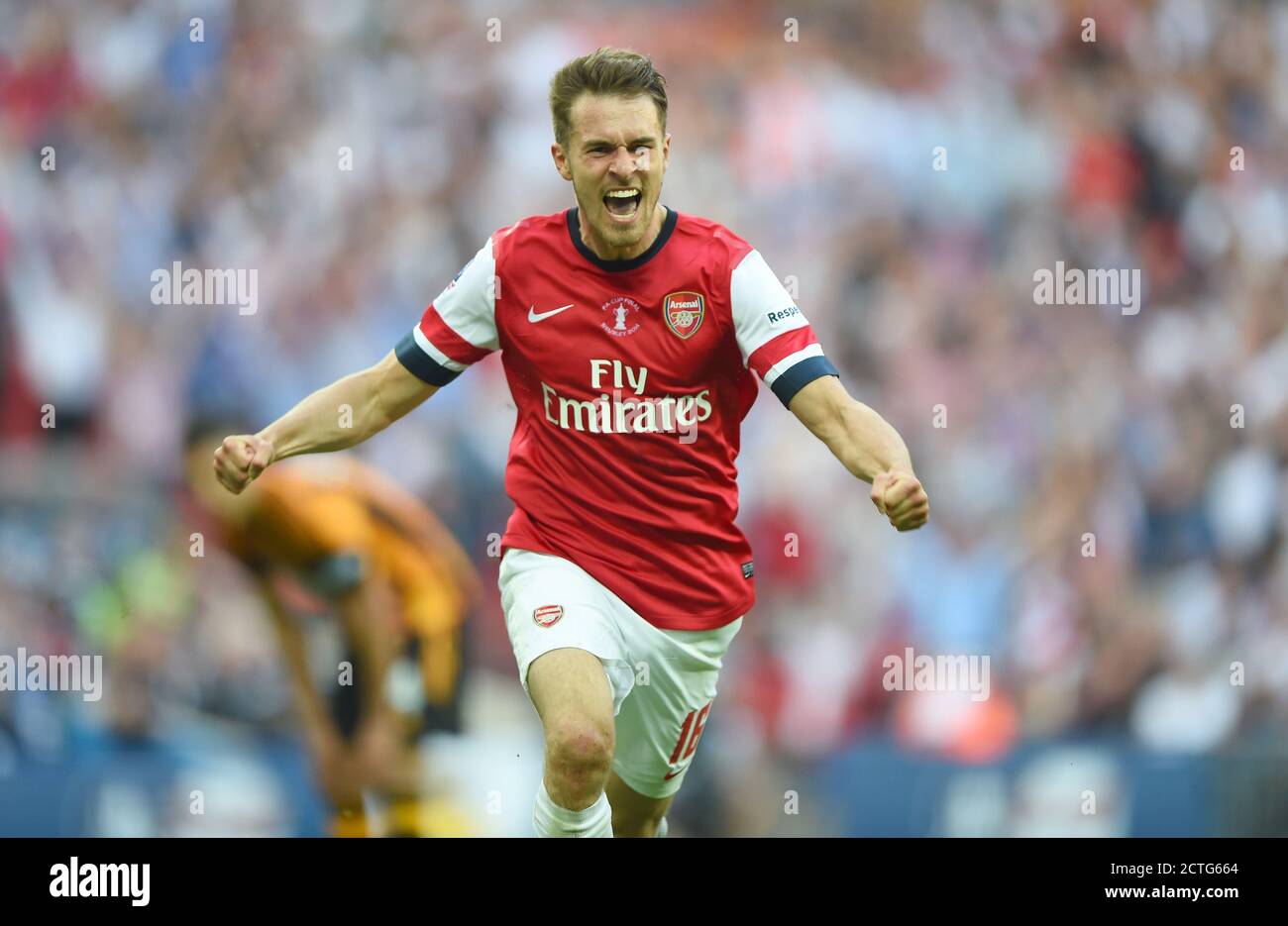 AARON RAMSEY FESTEGGIA IL VINCITORE NEL TEMPO EXTRA. ARSENAL / CITTÀ DELLO SCAFO. FA CUP FINALE. IMMAGINE : © DOLORE DEL CONTRASSEGNO Foto Stock