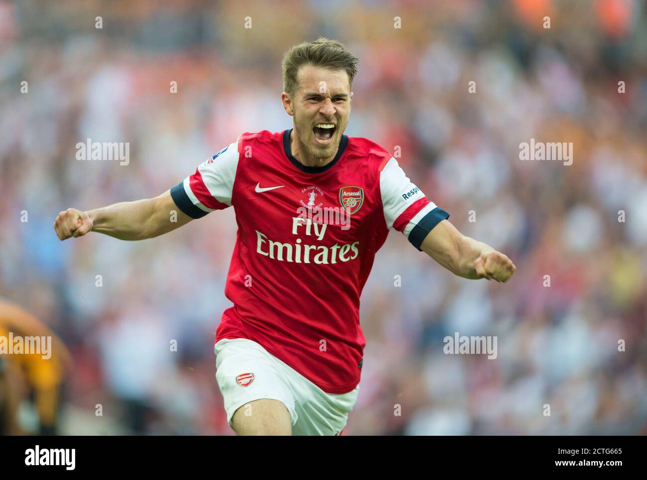 AARON RAMSEY FESTEGGIA IL VINCITORE NEL TEMPO EXTRA. ARSENAL / CITTÀ DELLO SCAFO. FA CUP FINALE. IMMAGINE : © DOLORE DEL CONTRASSEGNO Foto Stock