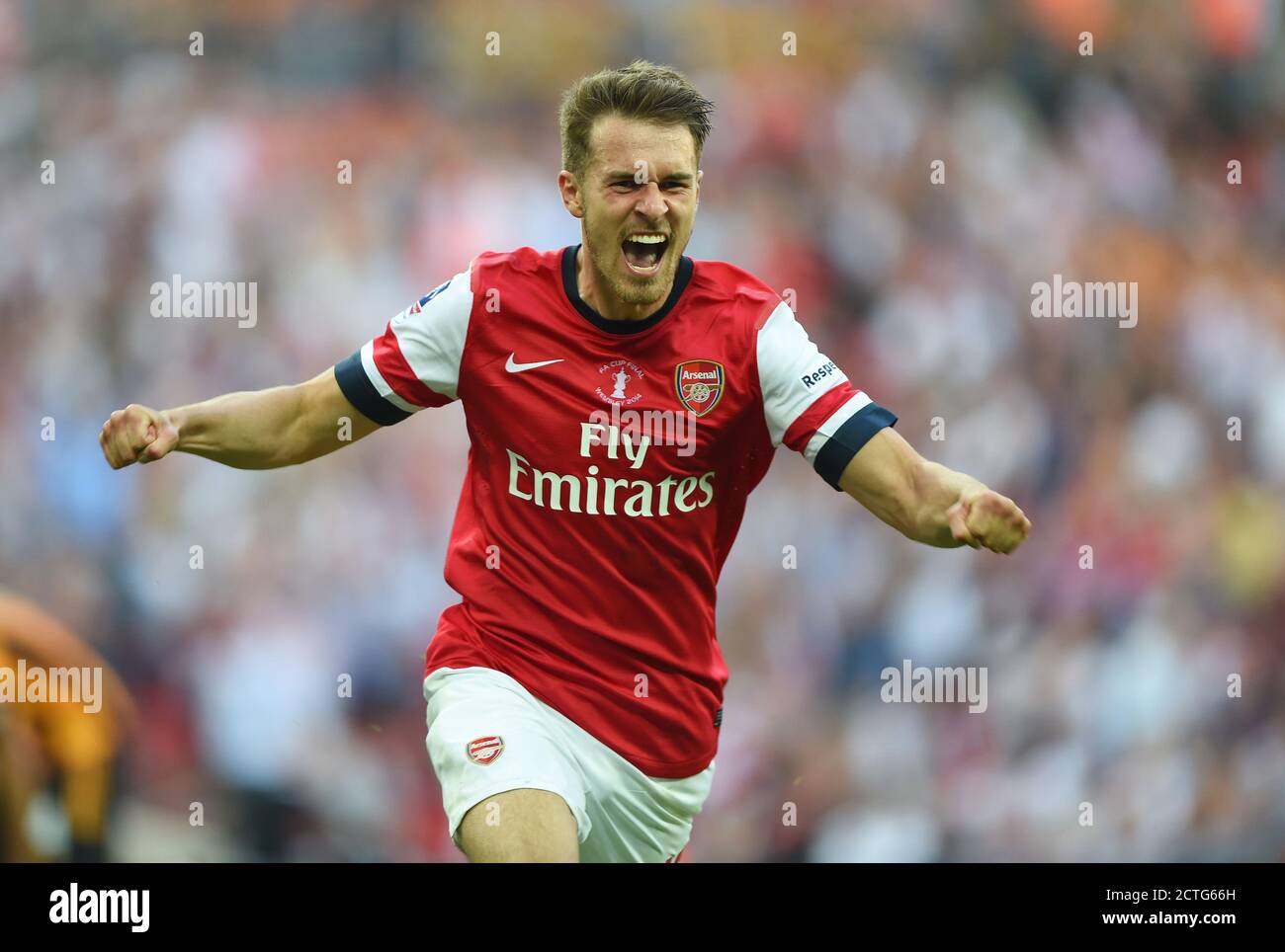 AARON RAMSEY FESTEGGIA IL VINCITORE NEL TEMPO EXTRA. ARSENAL / CITTÀ DELLO SCAFO. FA CUP FINALE. IMMAGINE : © DOLORE DEL CONTRASSEGNO Foto Stock