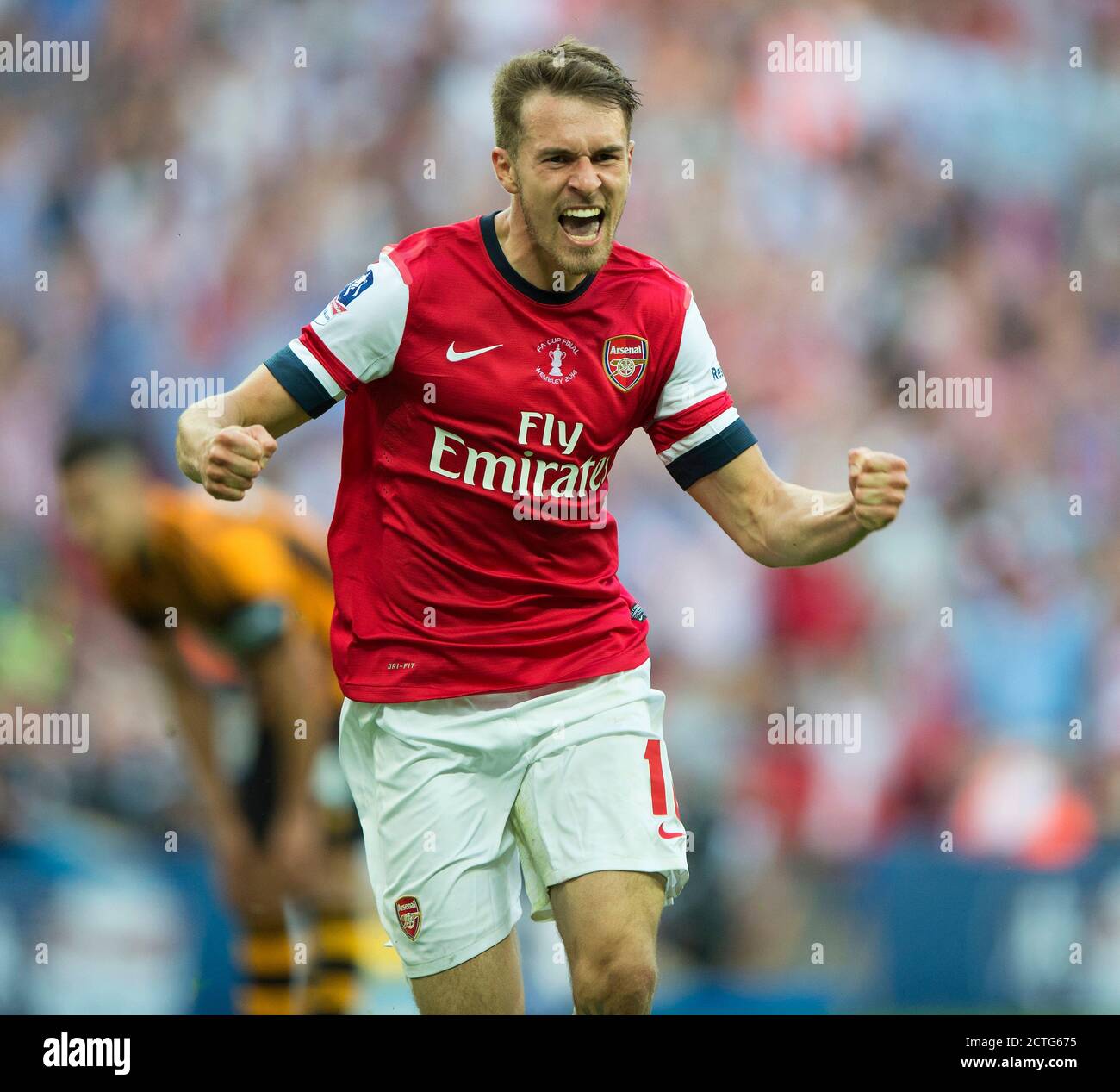 AARON RAMSEY FESTEGGIA IL VINCITORE NEL TEMPO EXTRA. ARSENAL / CITTÀ DELLO SCAFO. FA CUP FINALE. IMMAGINE : © DOLORE DEL CONTRASSEGNO Foto Stock