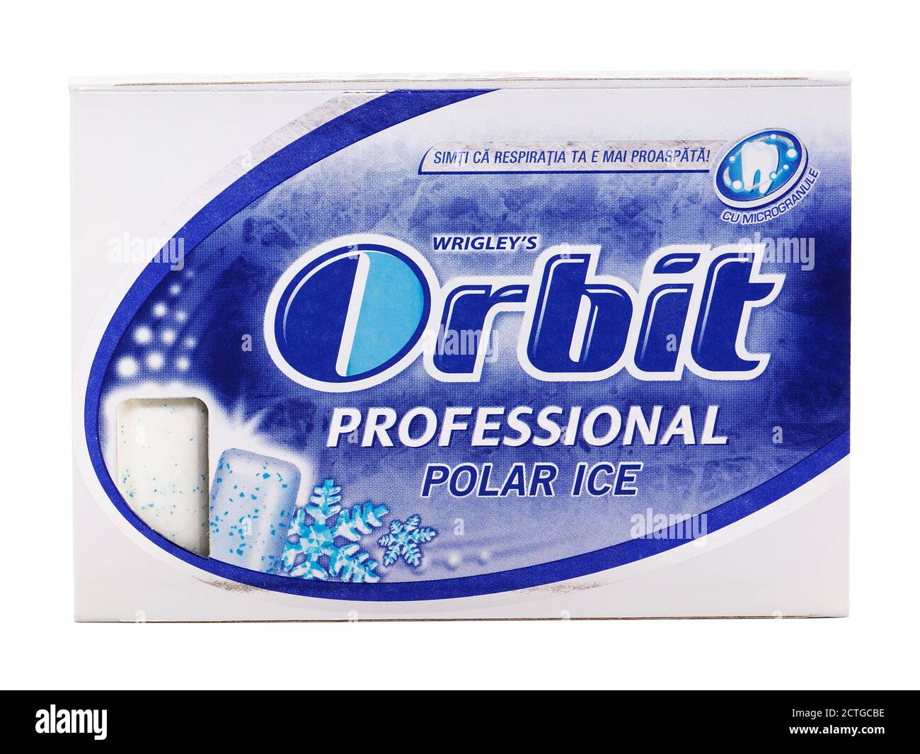 BUCAREST, ROMANIA - 4 APRILE 2016. Orbite Polar Ice Chewing Gum pack isolato su bianco, prodotto dal Wrigley Foto Stock