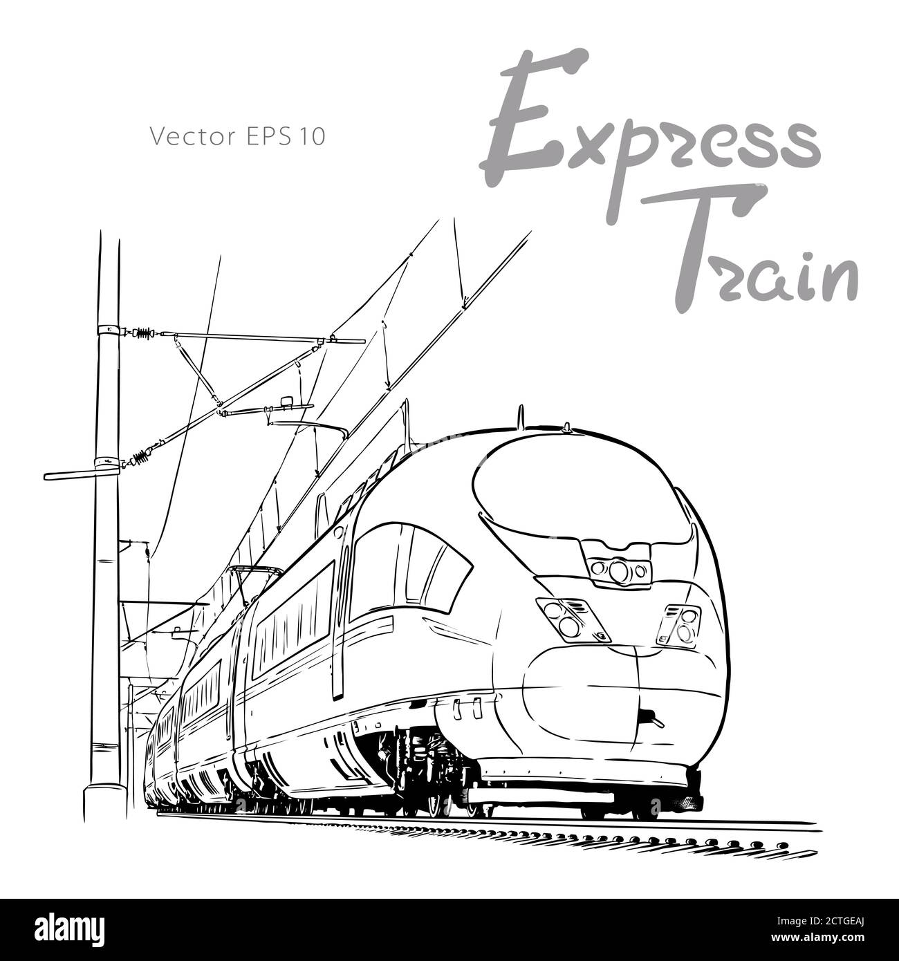 Treno ad alta velocità. Illustrazione vettoriale dello schizzo disegnata a mano Illustrazione Vettoriale