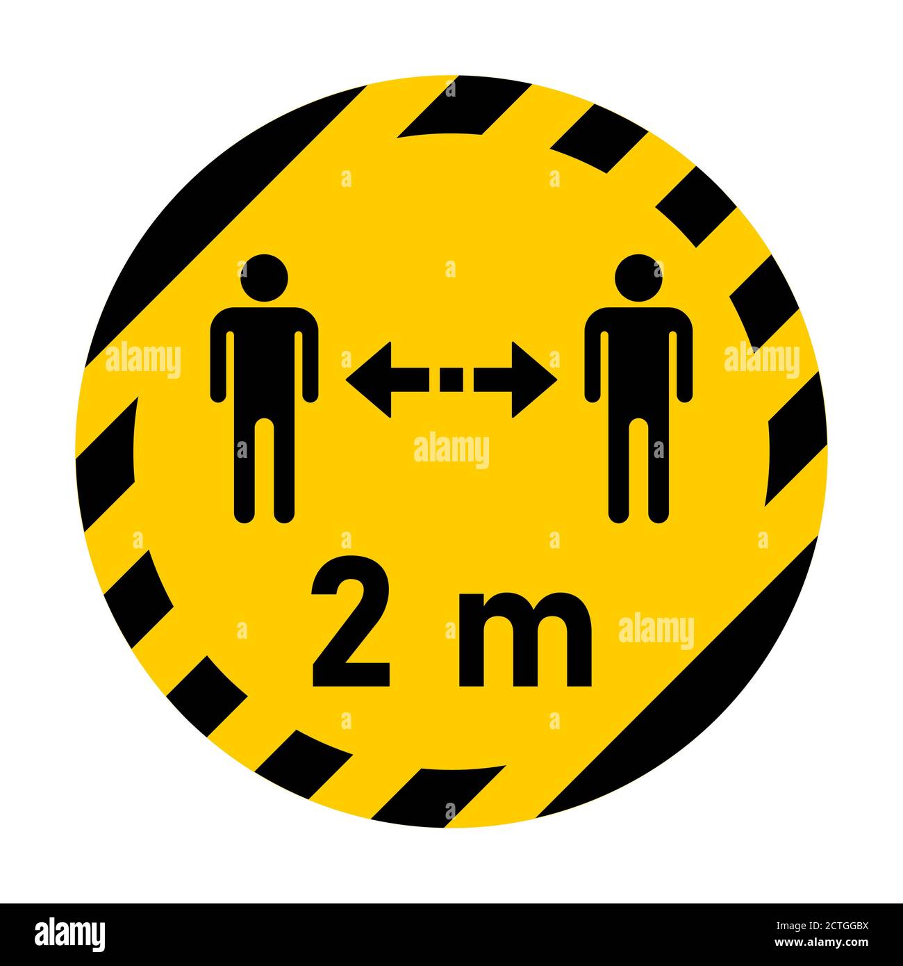 Mantenere una distanza di 2 m o 2 metri icona circolare istruzioni di distanziamento sociale. Immagine vettoriale. Illustrazione Vettoriale