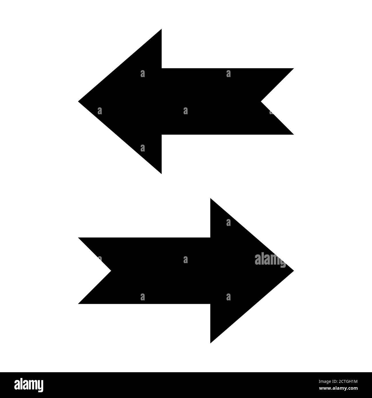 Icone di direzione della freccia con le code a forma di nastro che mostrano sinistra e destra. Immagine vettoriale. Illustrazione Vettoriale