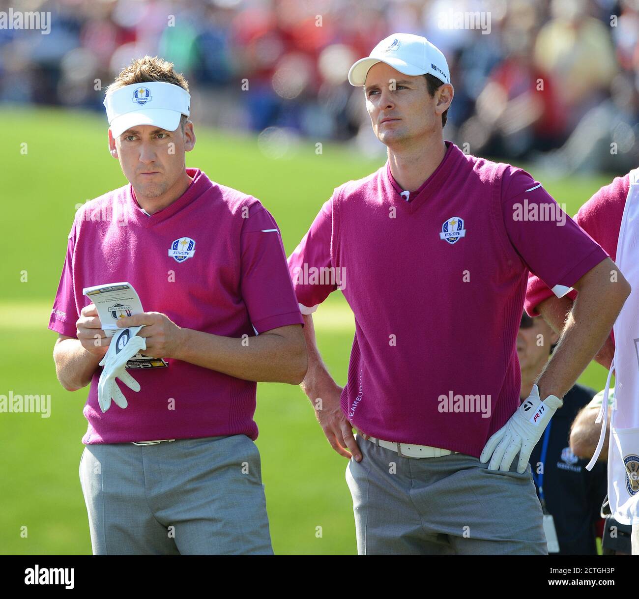 Ian Poulter & Justin Rose v Bubba Watson and Webb Simpson RYDER CUP 2012 - MEDINAH, CHICAGO PHOTO CREDIT : MARK PAIN / © IMMAGINE STOCK DI ALAMY. Foto Stock