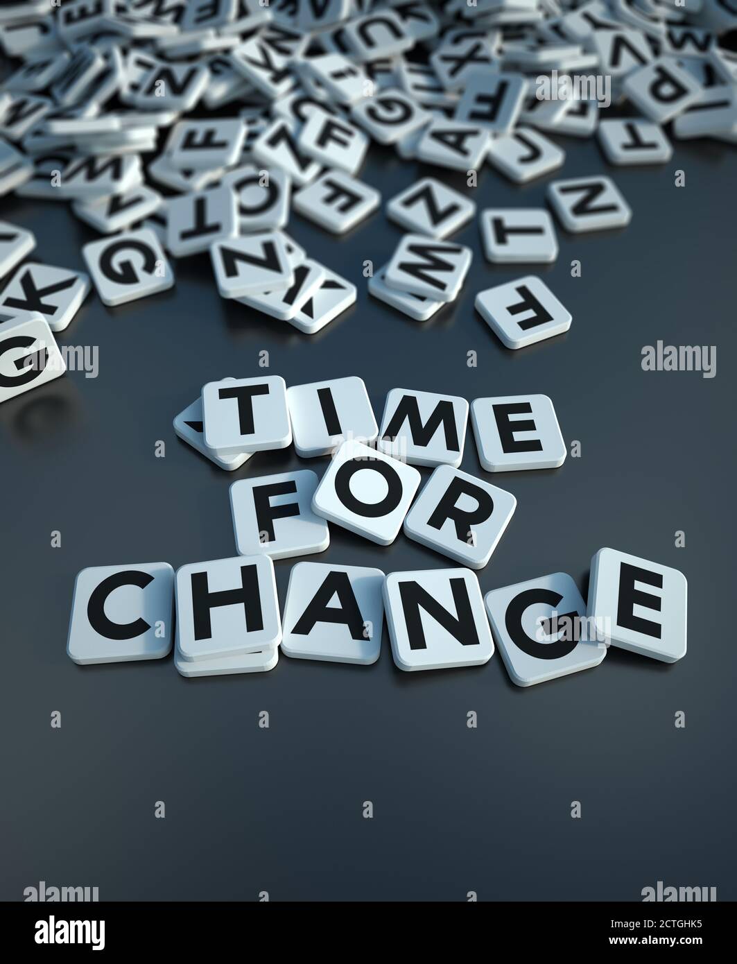 Rendering 3D delle parole tempo per la modifica writen in piastrelle di lettera Foto Stock