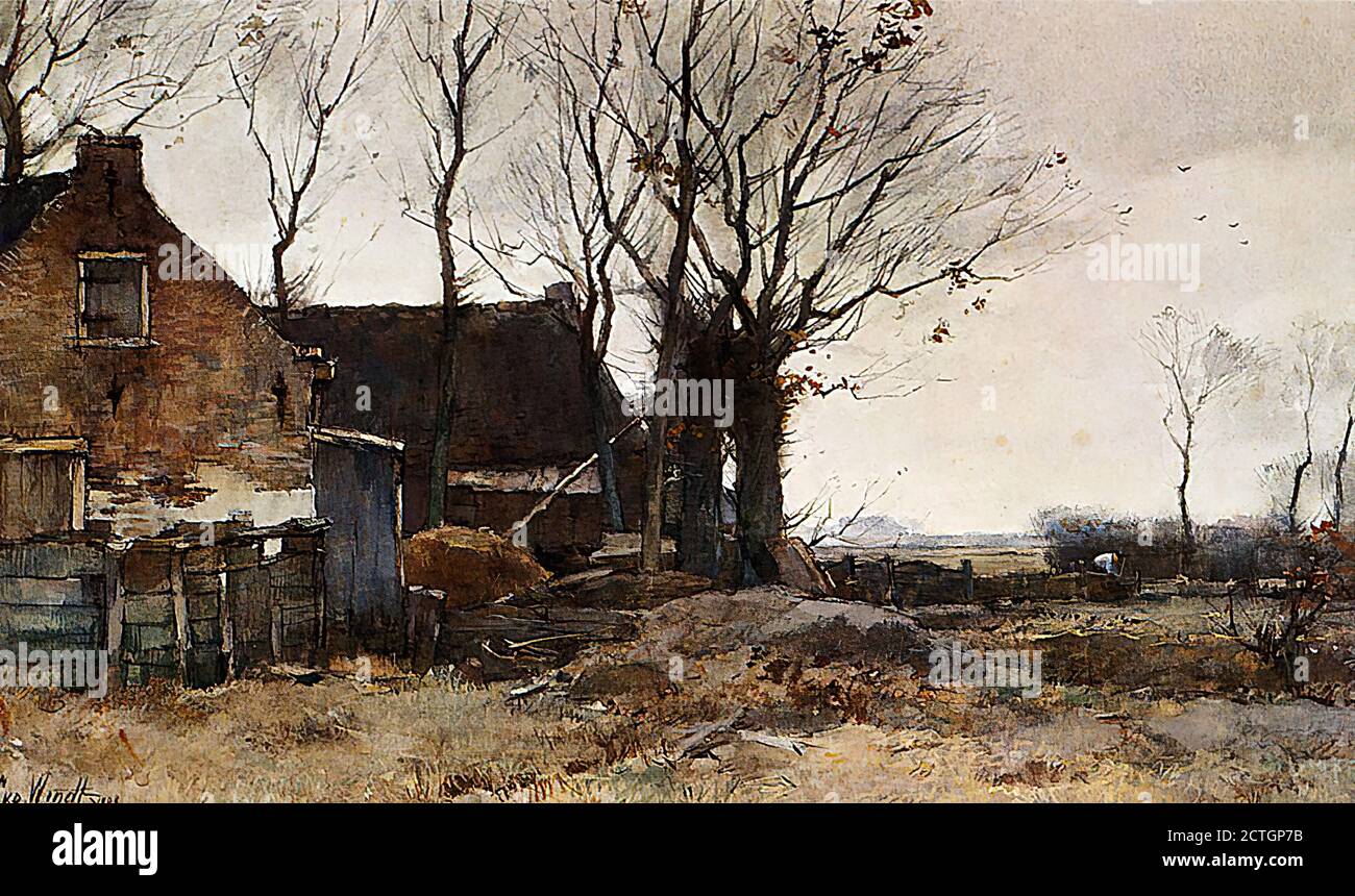 Windt Chris Van Der - un contadino al lavoro Il suo giardino vegatable - Scuola Olandese - 19 ° secolo Foto Stock