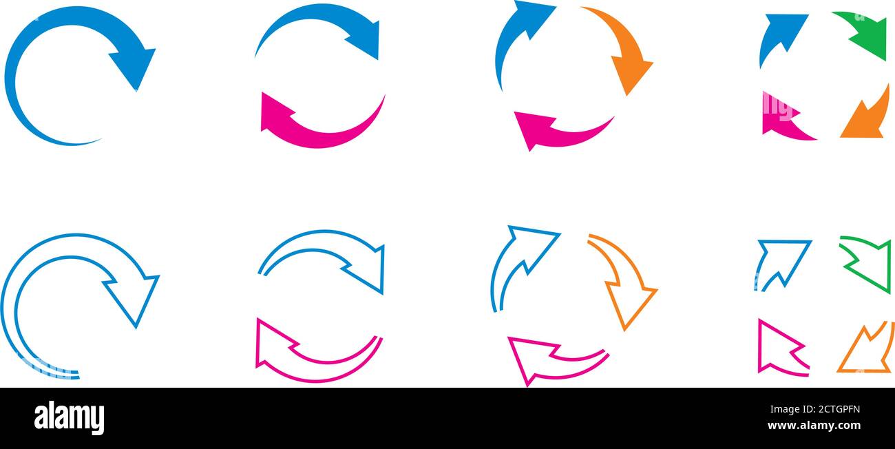 Serie di frecce del cerchio di colore. Icone vettoriali. Grafico per il sito Web. Illustrazione Vettoriale