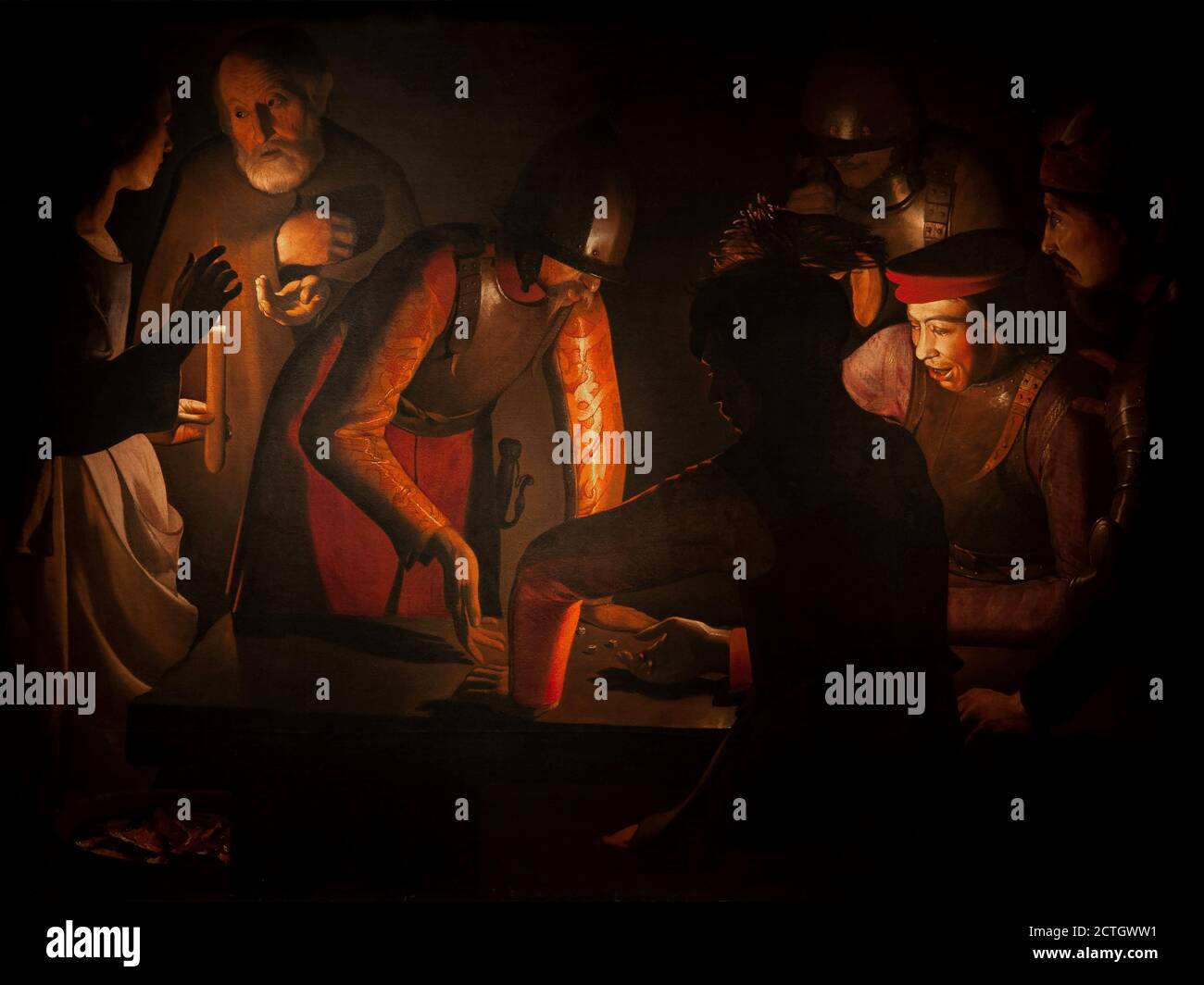 Georges du Mesnil de la Tour 1593-1652. La Denial di San Pietro. Circa 1650. Dipinto ad olio su tela cm 120 x 161. Foto Stock