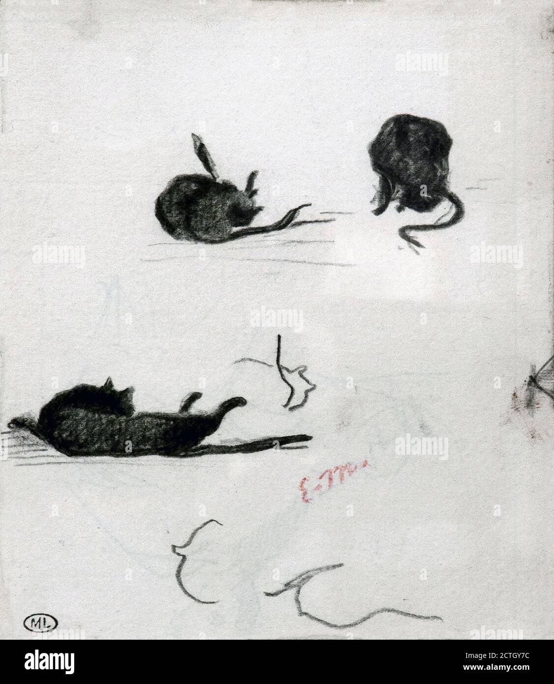 Edouard Manet 1832-1883. Schizzo di tre cats. Carbone su carta cm 12,9 x 9,5. Foto Stock