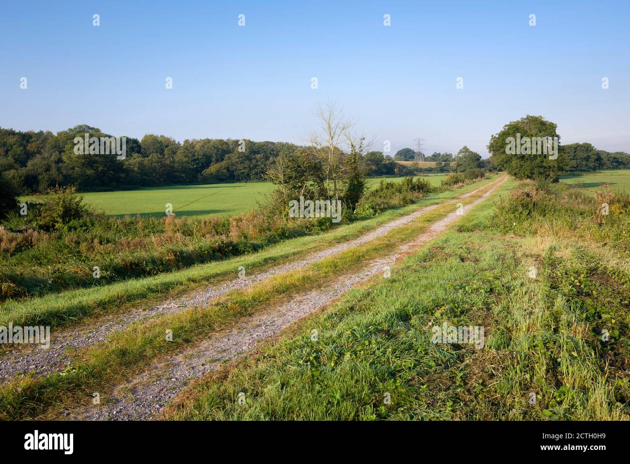 Una pista sull'argine della ferrovia leggera di Wrington vale smantellata tra Congresbury e Blagdon a Wrington nel Nord Somerset, Inghilterra. Foto Stock