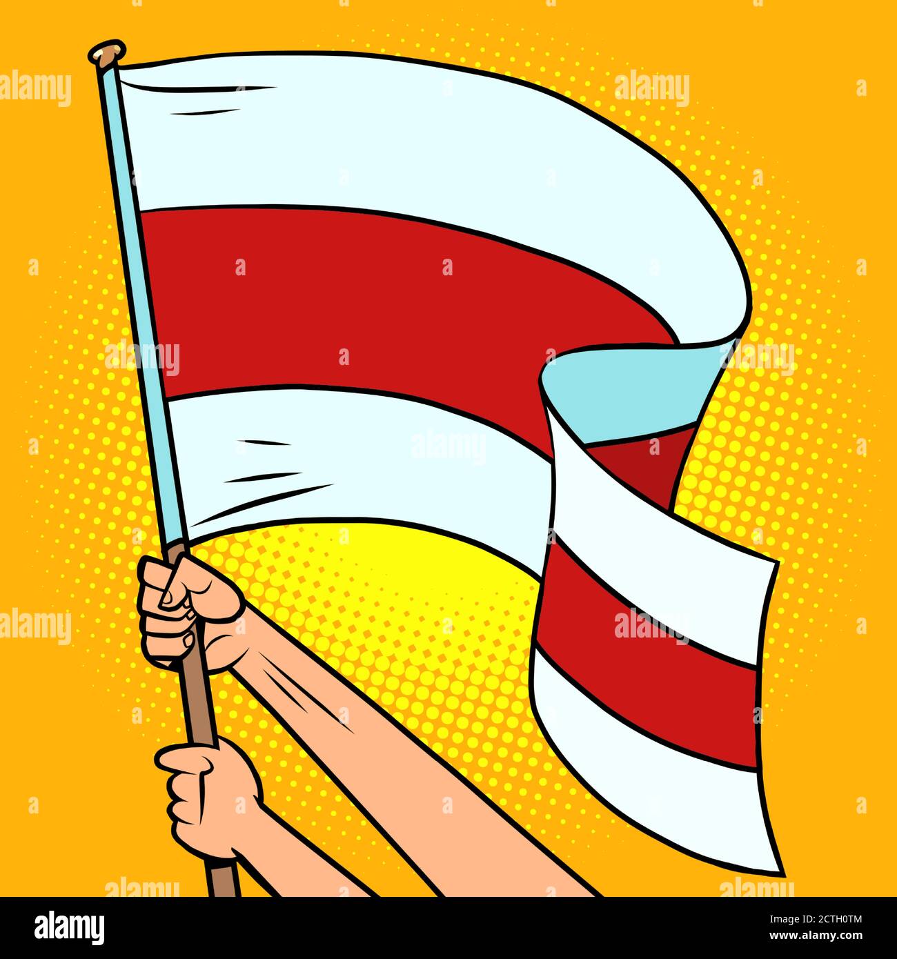 Bandiera rossa e bianca della Bielorussia nelle mani Illustrazione Vettoriale