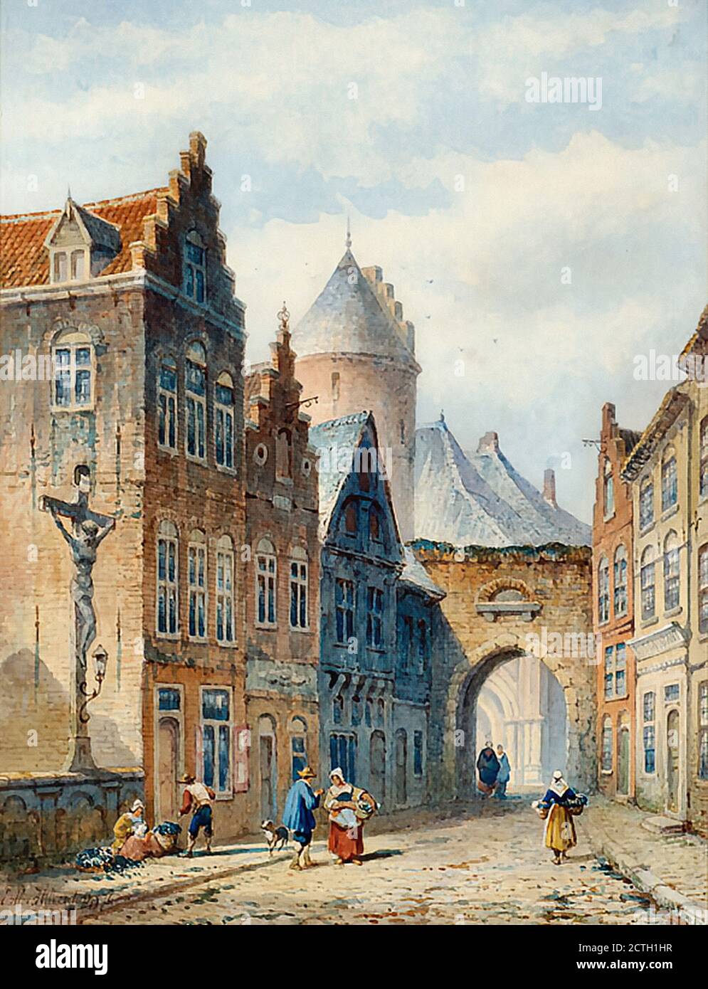 Hilverdink Eduard - Figuren a Straatje Van Hollandse Stad - Scuola olandese - 19 ° secolo Foto Stock