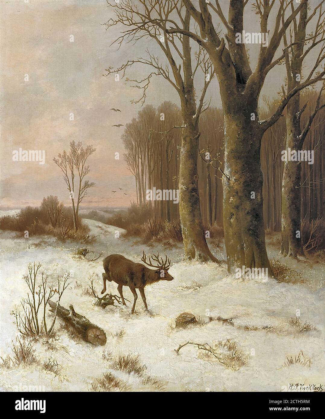 Koekkoek Pieter Hendrik - una Stag sul bordo di A Forest - Scuola Olandese - 19 ° secolo Foto Stock