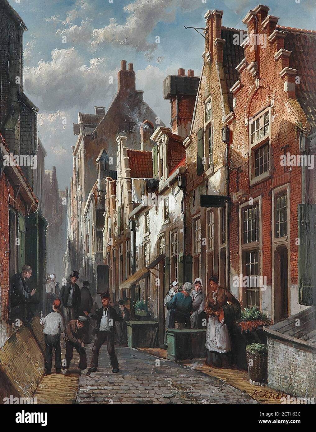 Koekkoek Willem - Geanimeerd Hollands Straatje Bij Namiddagzon - Olandese Scuola - 19 ° secolo Foto Stock