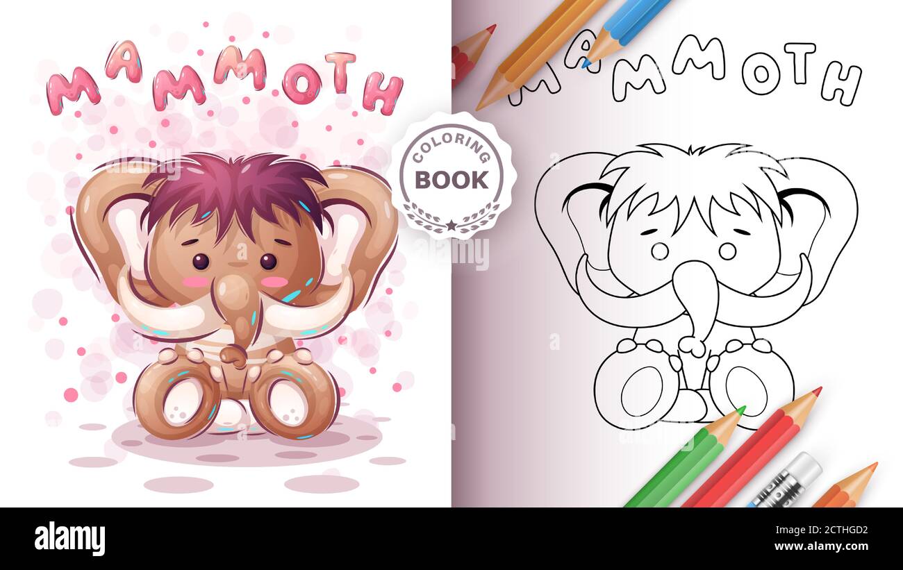 Teddy mammut - libro da colorare per i bambini e per il genere Illustrazione Vettoriale