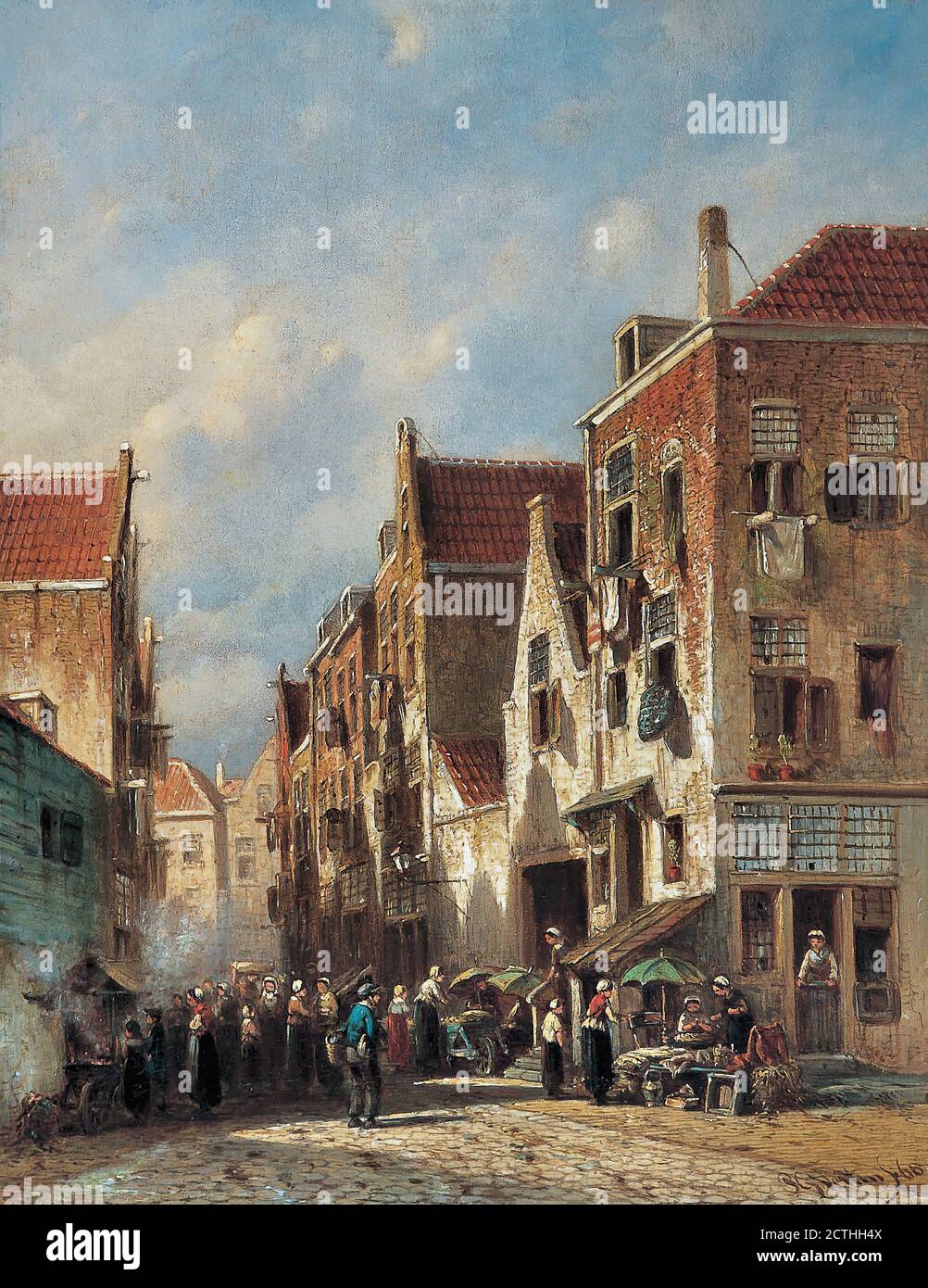 Vertin Petrus Gerardus - een Drukbevolkt Straatje - Scuola Olandese - 19 ° secolo Foto Stock