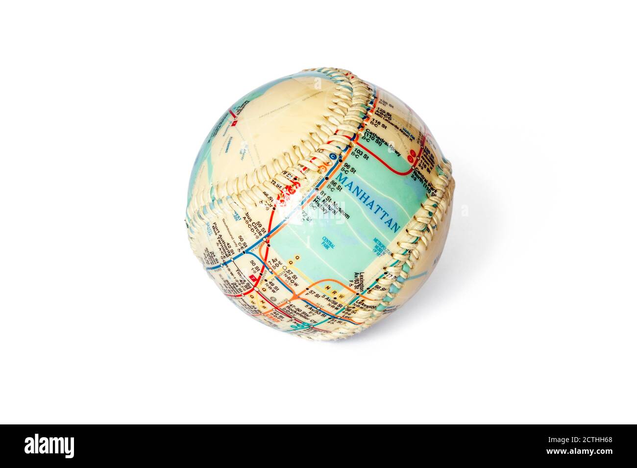 Un baseball ricordo di New York, che mostra la mappa della città e il sistema della metropolitana, isolato su un po' di sfondo Foto Stock
