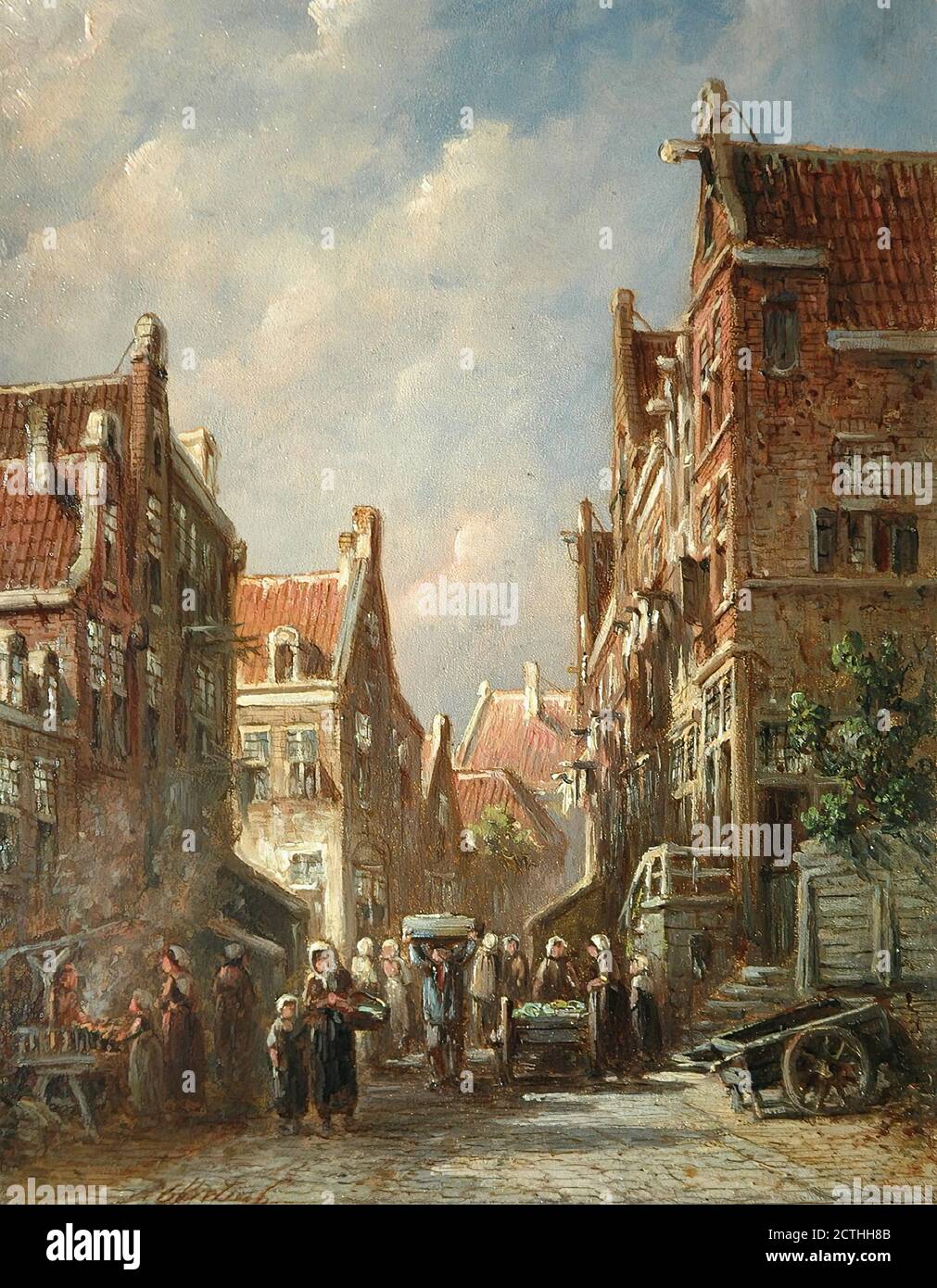 Vertin Petrus Gerardus - Markt in Zomers Straatje - Olandese Scuola - 19 ° secolo Foto Stock