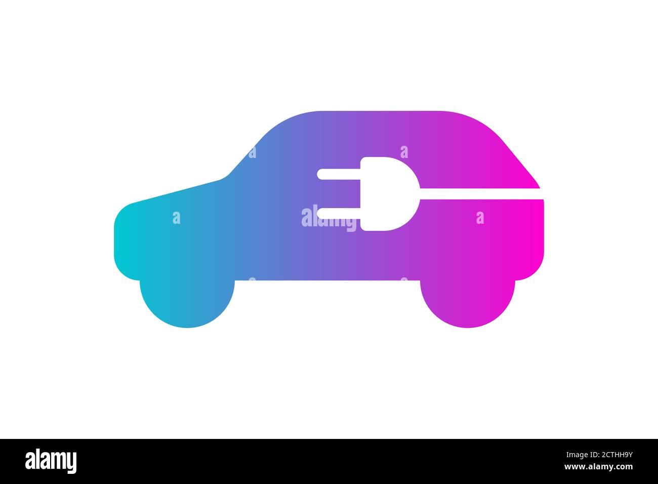 Icona auto elettrica. Spina elettrica nel simbolo del gradiente di silhouette dell'automobile. Concetto del logo della stazione di ricarica per auto elettrica eco-compatibile. Illustrazione del trasporto elettrico vector eps Illustrazione Vettoriale