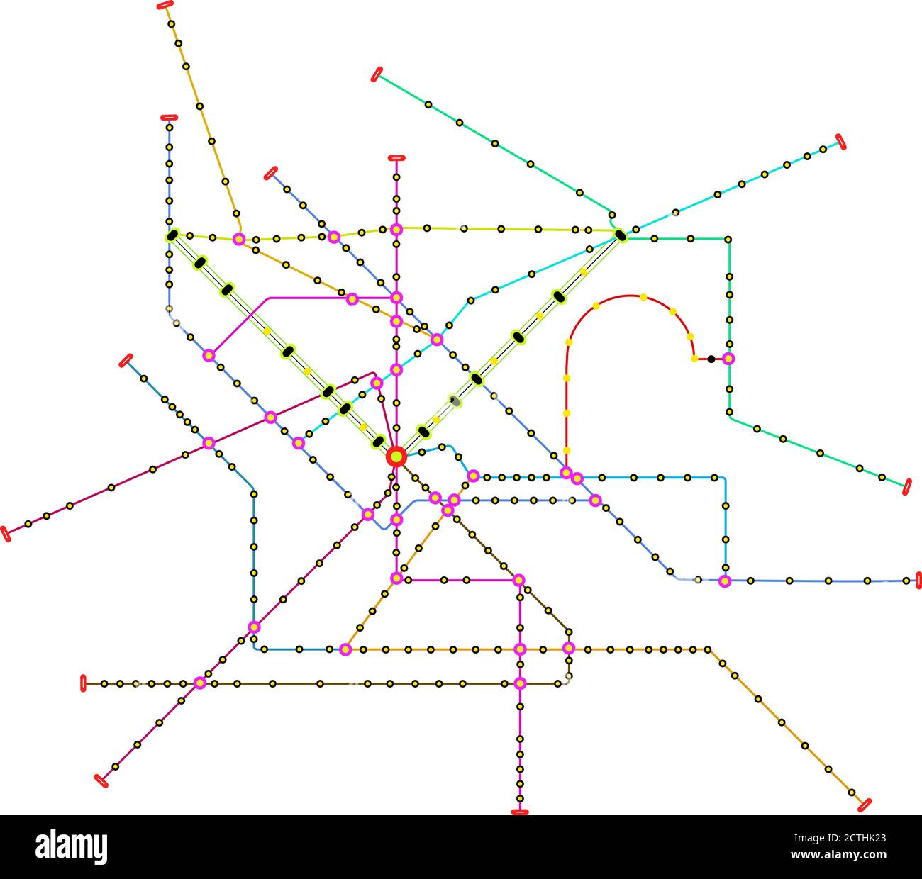 piano di trasporto pubblico, autobus della metropolitana, mappa del tram di una grande città, arte vettoriale immaginaria, trasporto pubblico simulano spazio libero copia, Illustrazione Vettoriale