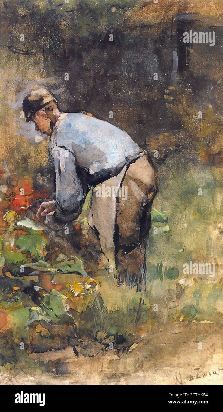 Zwart Willem De - al lavoro in giardino - Scuola olandese - 19 ° secolo Foto Stock