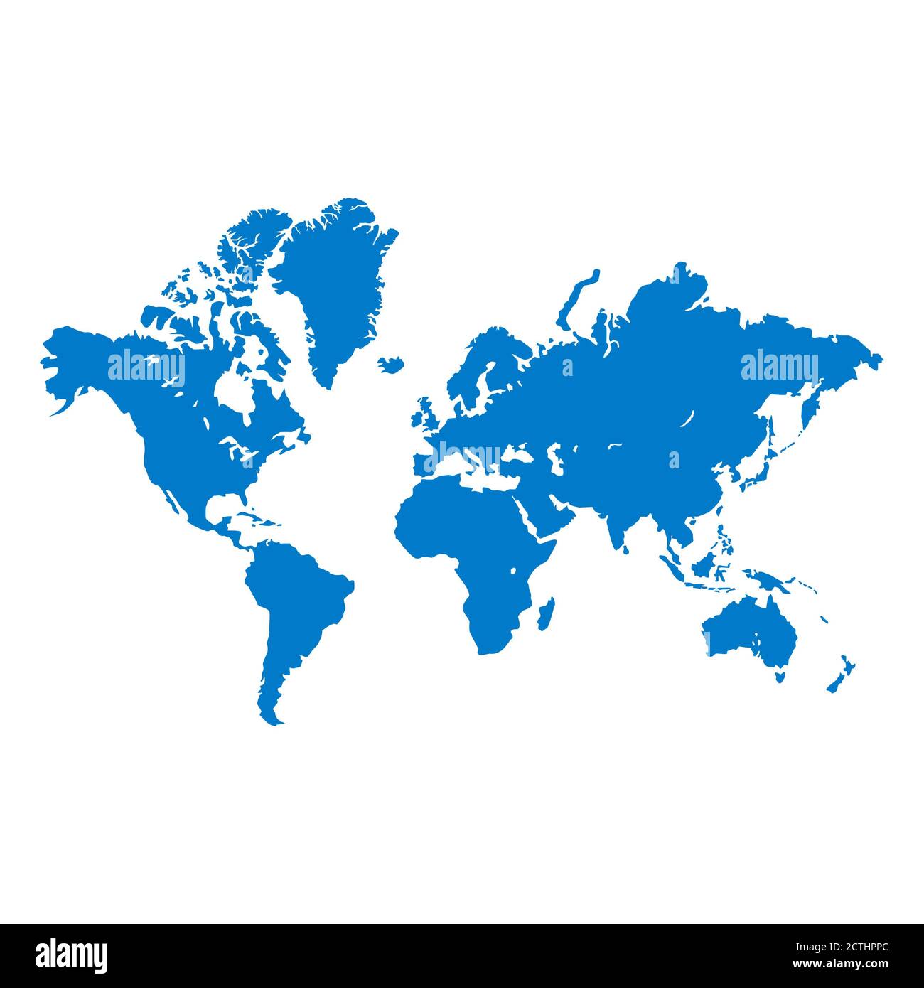 Mappa dettagliata del mondo in blu isolato su sfondo bianco. Tutte le parti del mondo con un bordo dettagliato. Vettore EPS10. Foto Stock