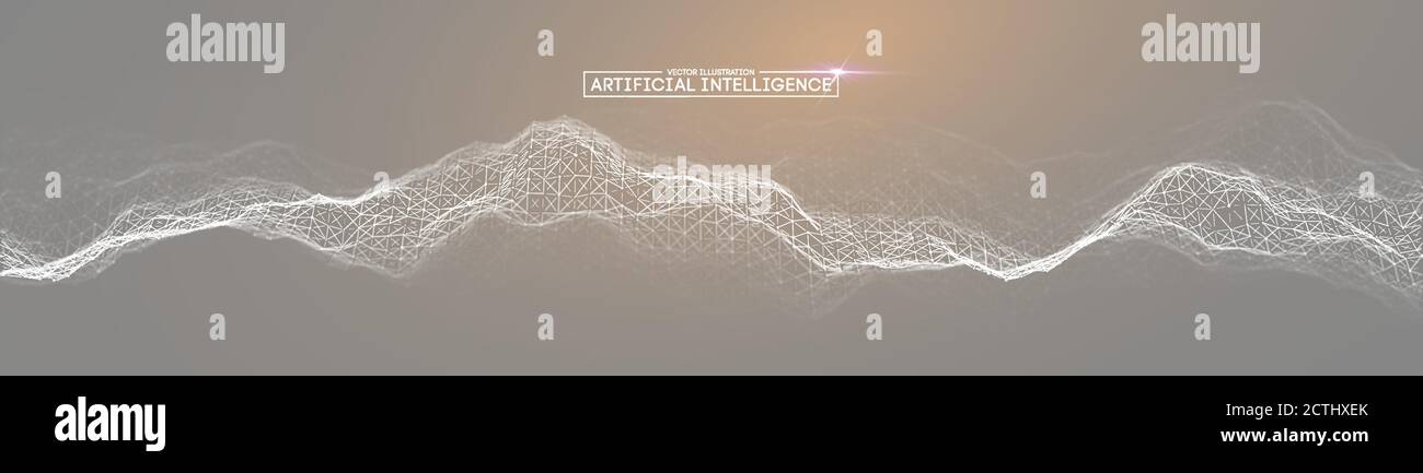 Intelligenza artificiale vettore onda luce sfondo sfondo digitale sfondo. Rete di comunicazione. Sfondo astratto delle informazioni aziendali. 3D di sfondo Illustrazione Vettoriale