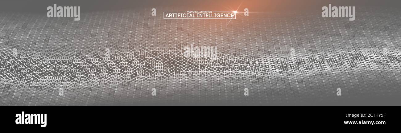 Intelligenza artificiale vettore onda luce sfondo sfondo digitale sfondo. Rete di comunicazione. Sfondo astratto delle informazioni aziendali. 3D di sfondo Illustrazione Vettoriale