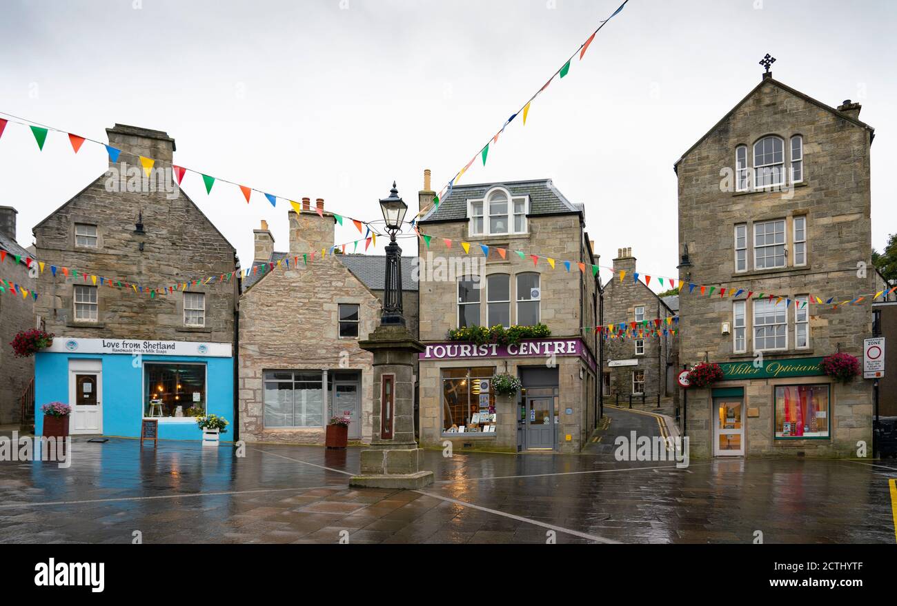 Vista di Market Cross nel centro della città di Lerwick, Shetland , Scozia, Regno Unito Foto Stock