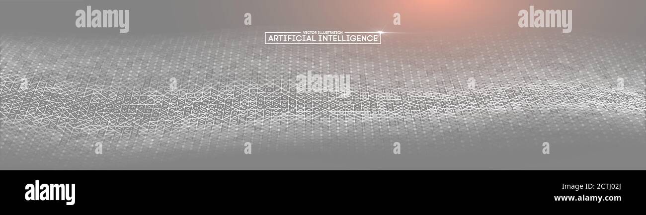 Intelligenza artificiale vettore onda luce sfondo sfondo digitale sfondo. Rete di comunicazione. Sfondo astratto delle informazioni aziendali. 3D di sfondo Illustrazione Vettoriale