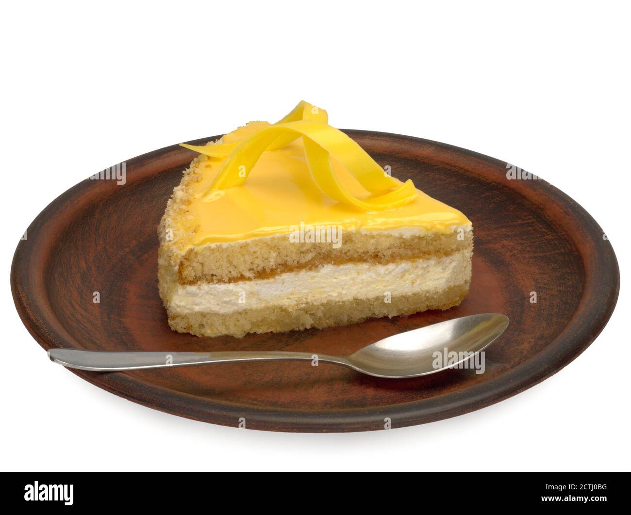 Un pezzo di torta di biscotto con crema e crema di limone su un piatto. Foto Stock