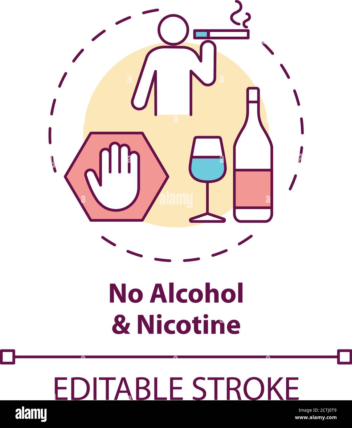 Nessuna icona di concetto di alcol e nicotina Illustrazione Vettoriale