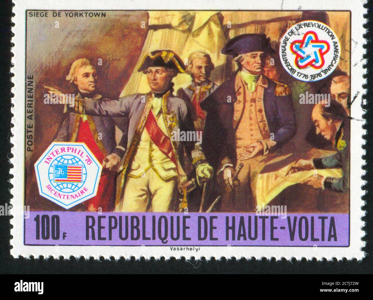 BURKINA FASO CIRCA 1976: Francobollo stampato dal Burkina Faso, mostra assedio di Yorktown, circa 1976 Foto Stock
