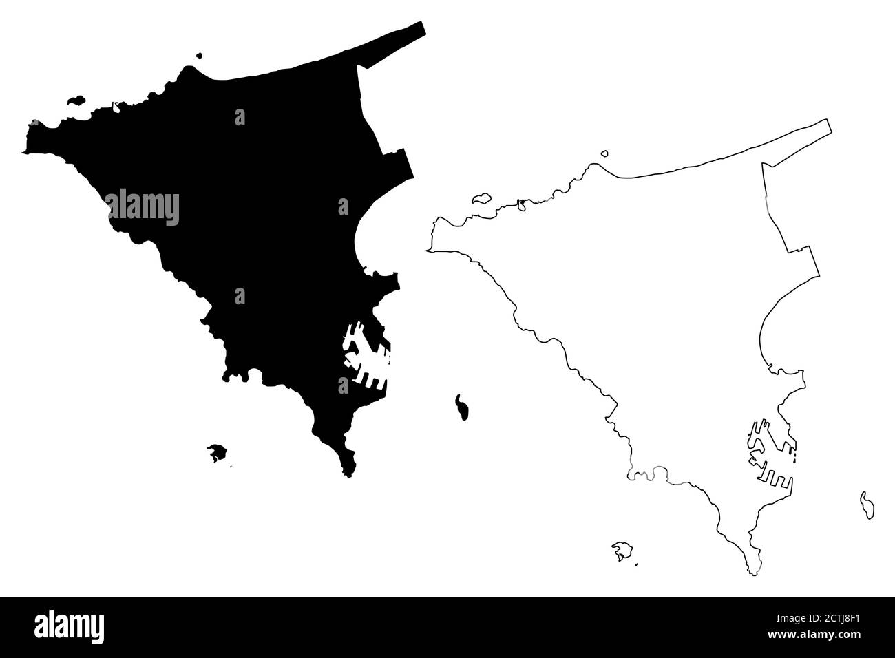 Città di Dakar (Repubblica del Senegal, Regione di Dakar) mappa illustrazione vettoriale, scrimble sketch Città di Dakar mappa Illustrazione Vettoriale