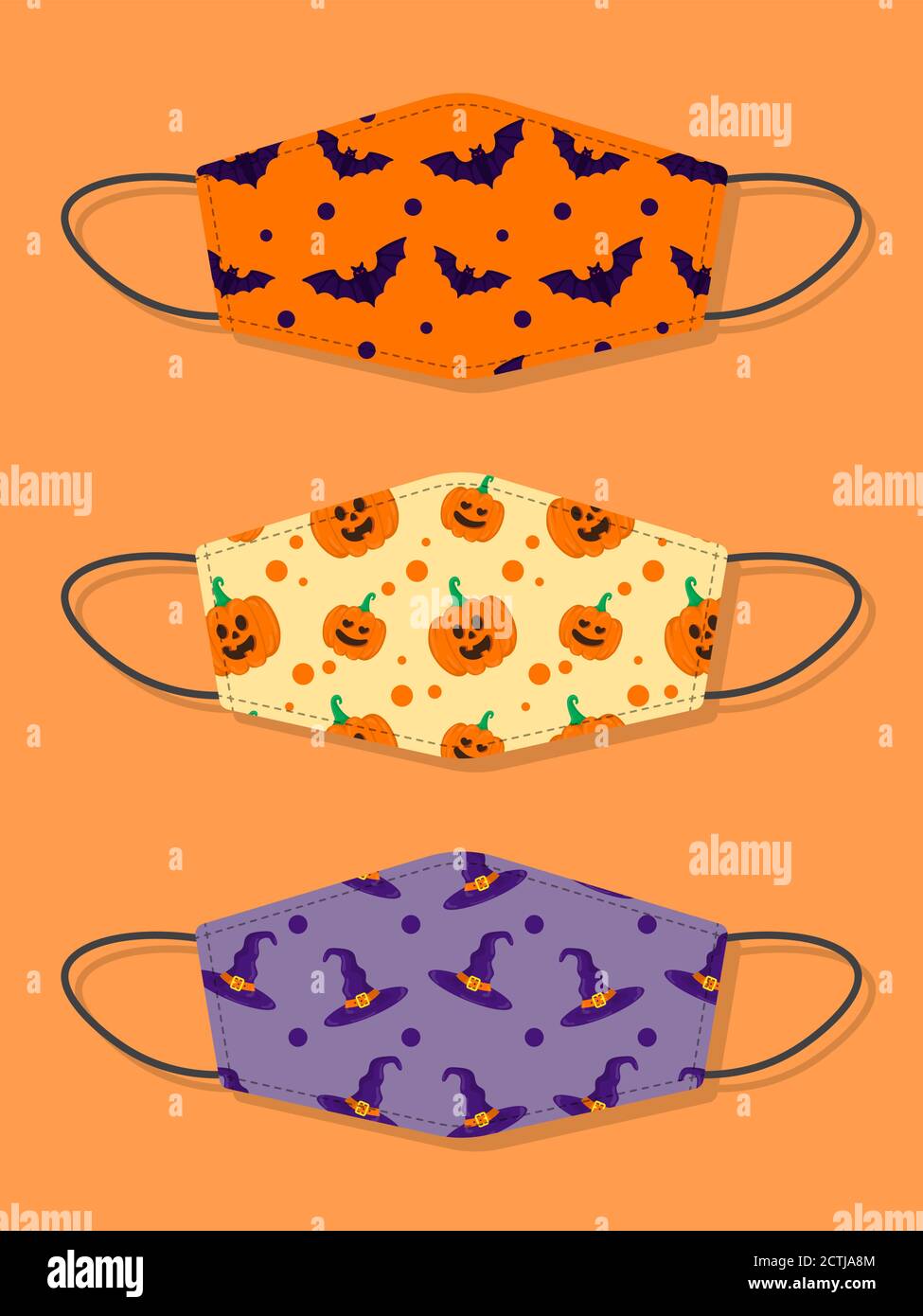 Set di disegni riutilizzabili bocca bambini divertenti maschere viso con  Halloween modello senza cuciture con pipistrello, zucca e cappello strega  Immagine e Vettoriale - Alamy