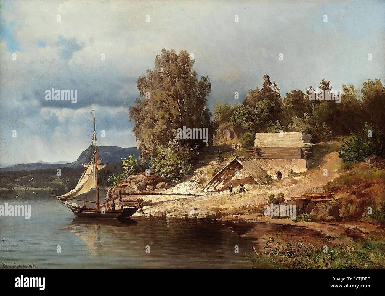 Barlag Philip - Kystlandskap Med Folkeliv - Scuola di Norvegia - 19 ° secolo Foto Stock