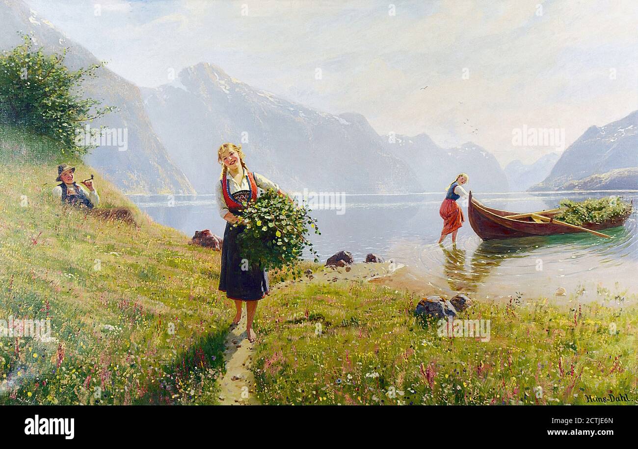 Dahl Hans - Folkeliv i Vestlandsfjord - Scuola di Norvegia - 19 ° secolo Foto Stock