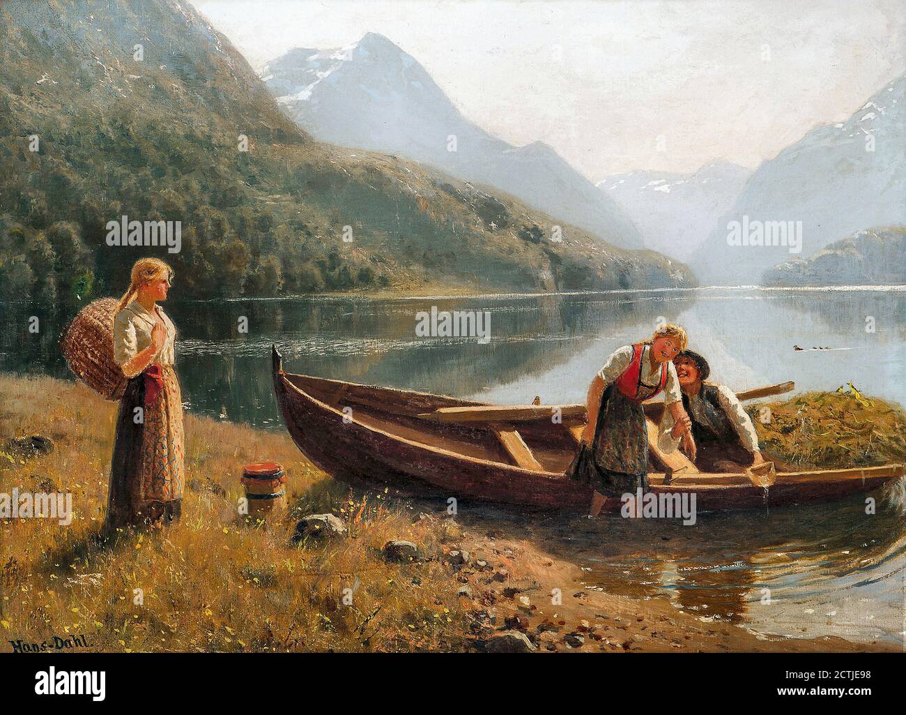 Dahl Hans - Folkeliv i Fjordlandskap - Scuola di Norvegia - 19 ° secolo Foto Stock