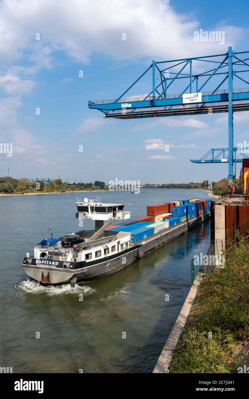RRT, terminale Rhein-Ruhr, terminale container sul Reno, Logport, Duisport, caricamento container a Duisburg Hüttenheim, a Duisburg, NRW, Germania Foto Stock