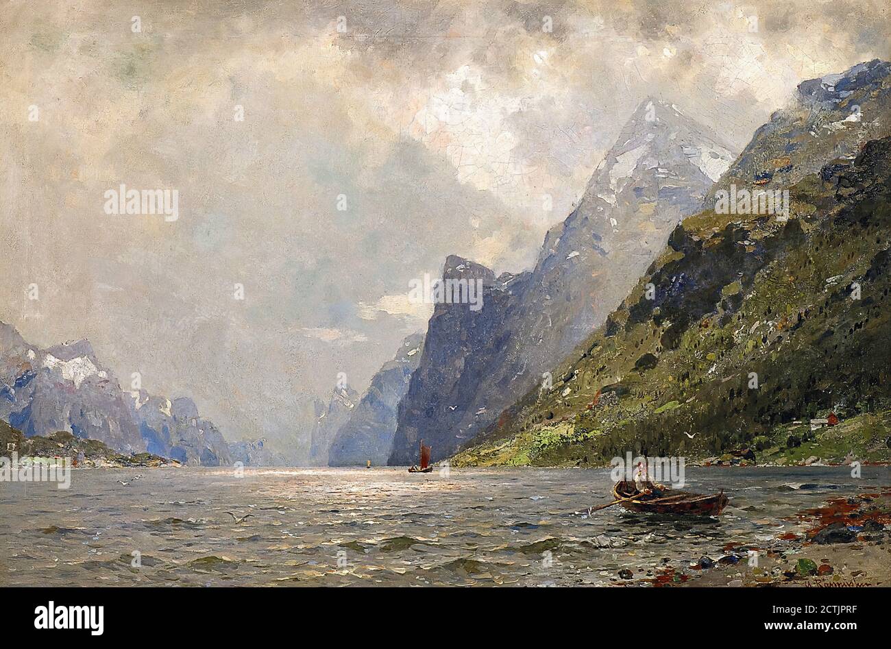 Rasmussen Georg Anton - Fjordlandskap Med Folkeliv 2 - Norvegese Scuola - 19 ° secolo Foto Stock