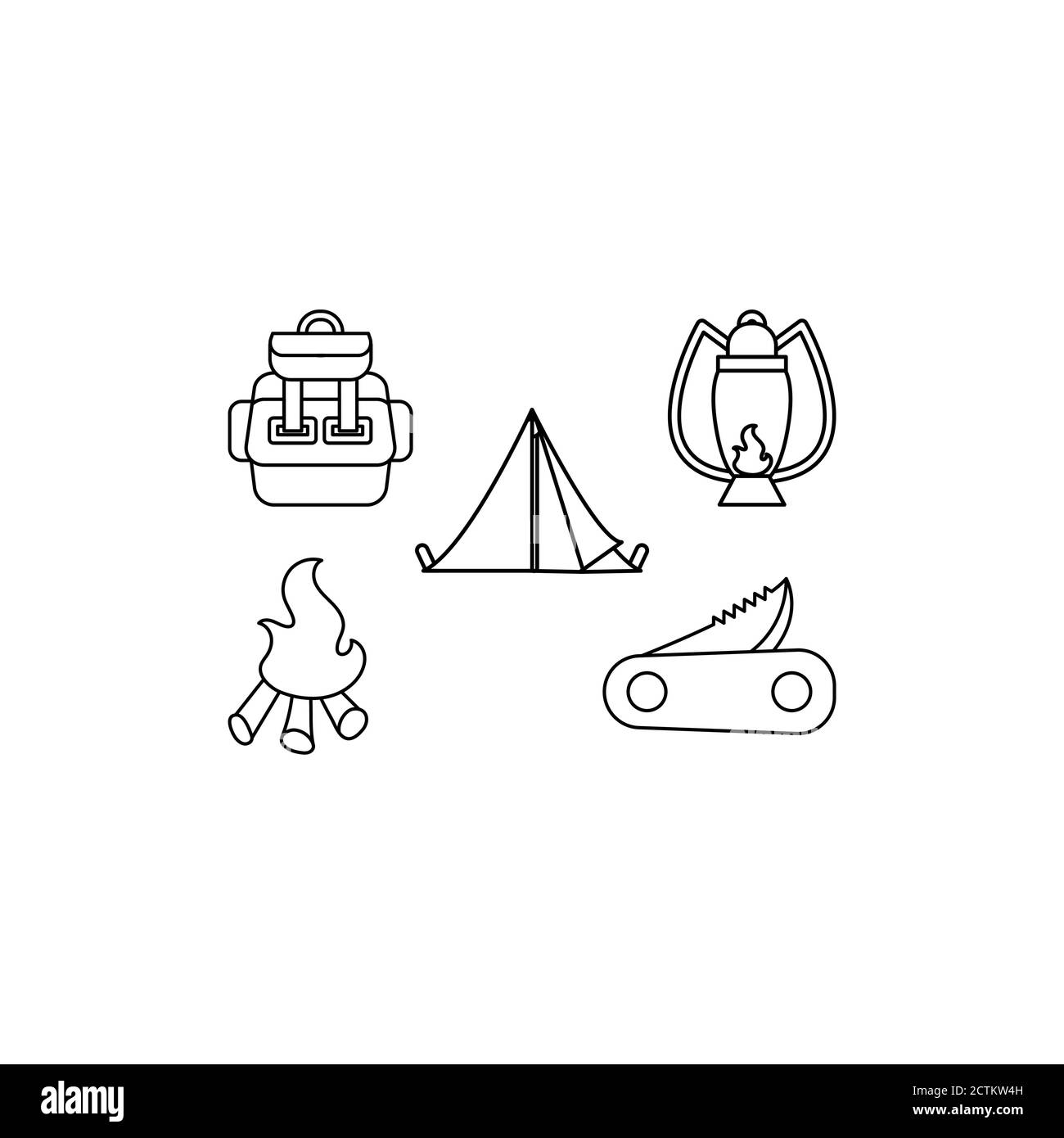 modello di disegno del set di icone del campeggio isolato Illustrazione Vettoriale