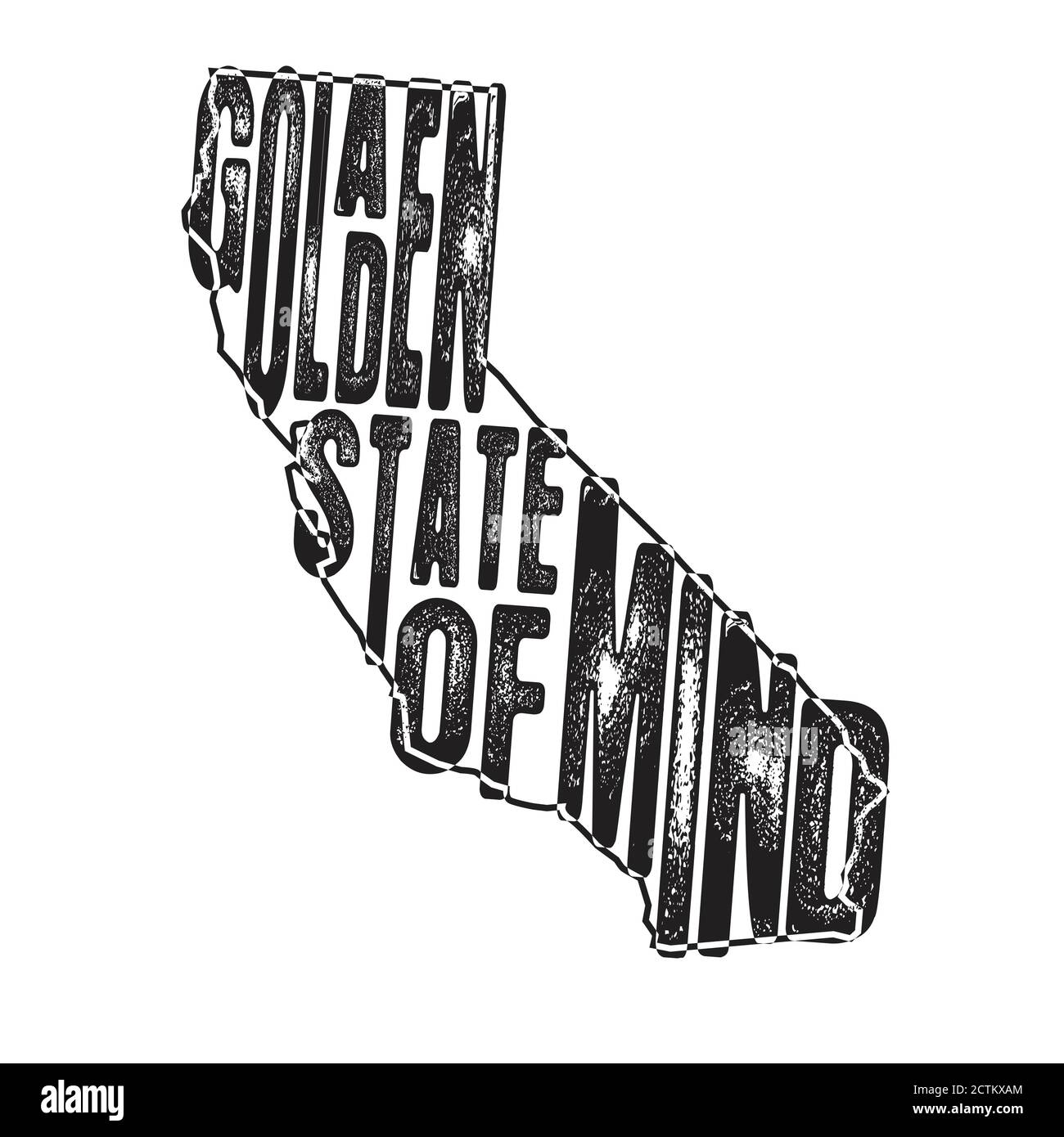 Citazioni e slogan californiani adatti a T-Shirt. Uno stato d'oro della mente. Illustrazione Vettoriale