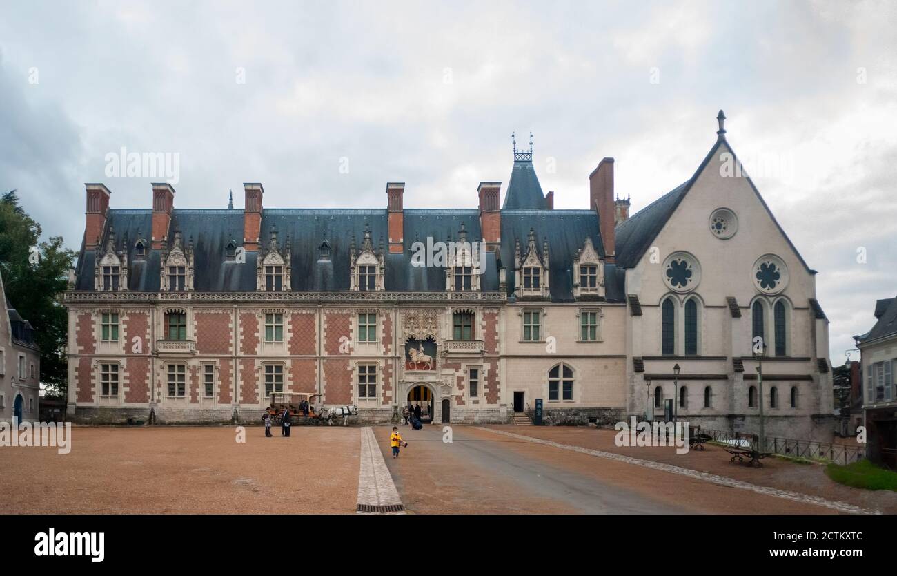 Blois, Francia - 02 novembre 2013: La facciata d'ingresso anteriore del Castello di Blois (Chateau de Blois) nella valle della Loira. Francia. Foto Stock