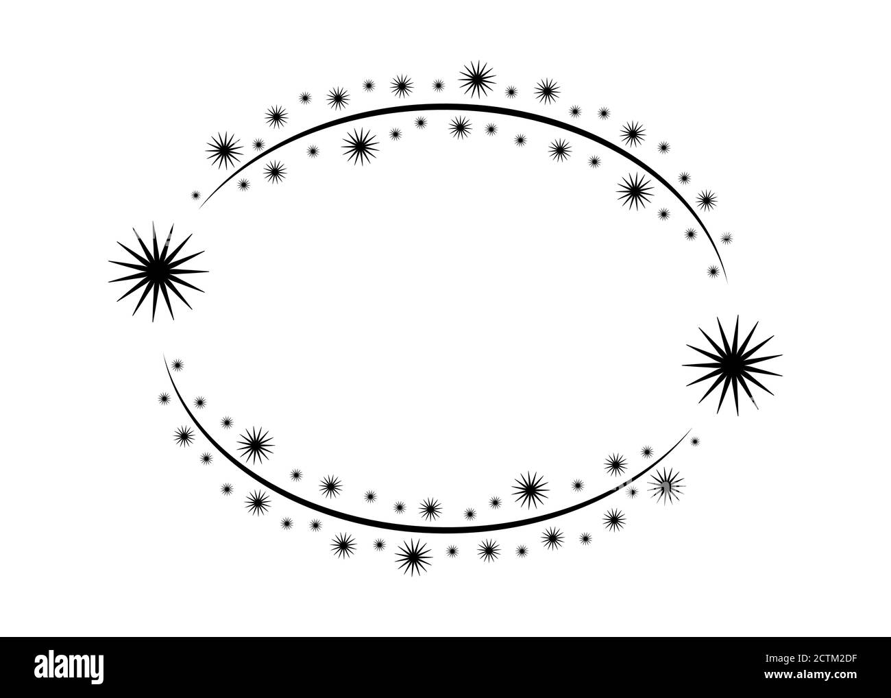 Riquadro a stella del cerchio vettoriale. Corona per il design, modello di logo. Stardust, stelle, cielo stellato. Cornice rotonda con stelle e puntini glitter su sfondo bianco Illustrazione Vettoriale