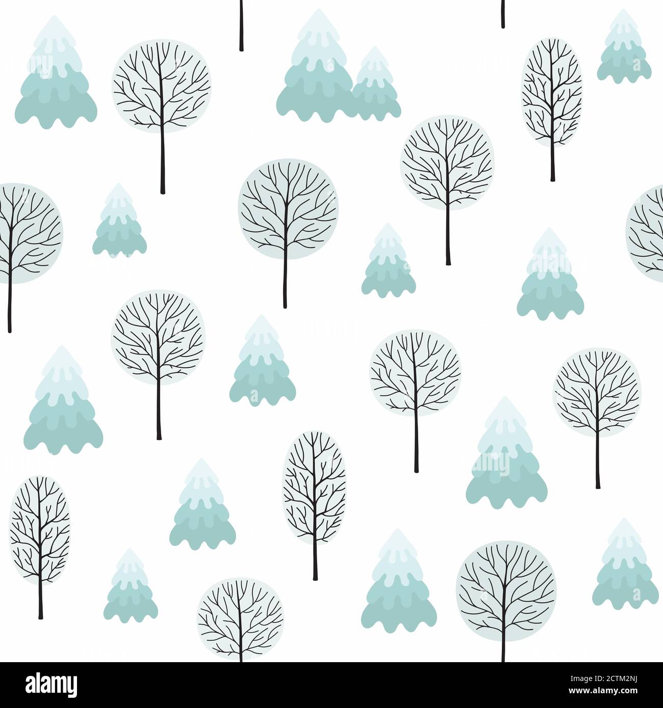 Sfondo della foresta invernale. Motivo senza cuciture per tema invernale e natalizio. Illustrazione Vettoriale