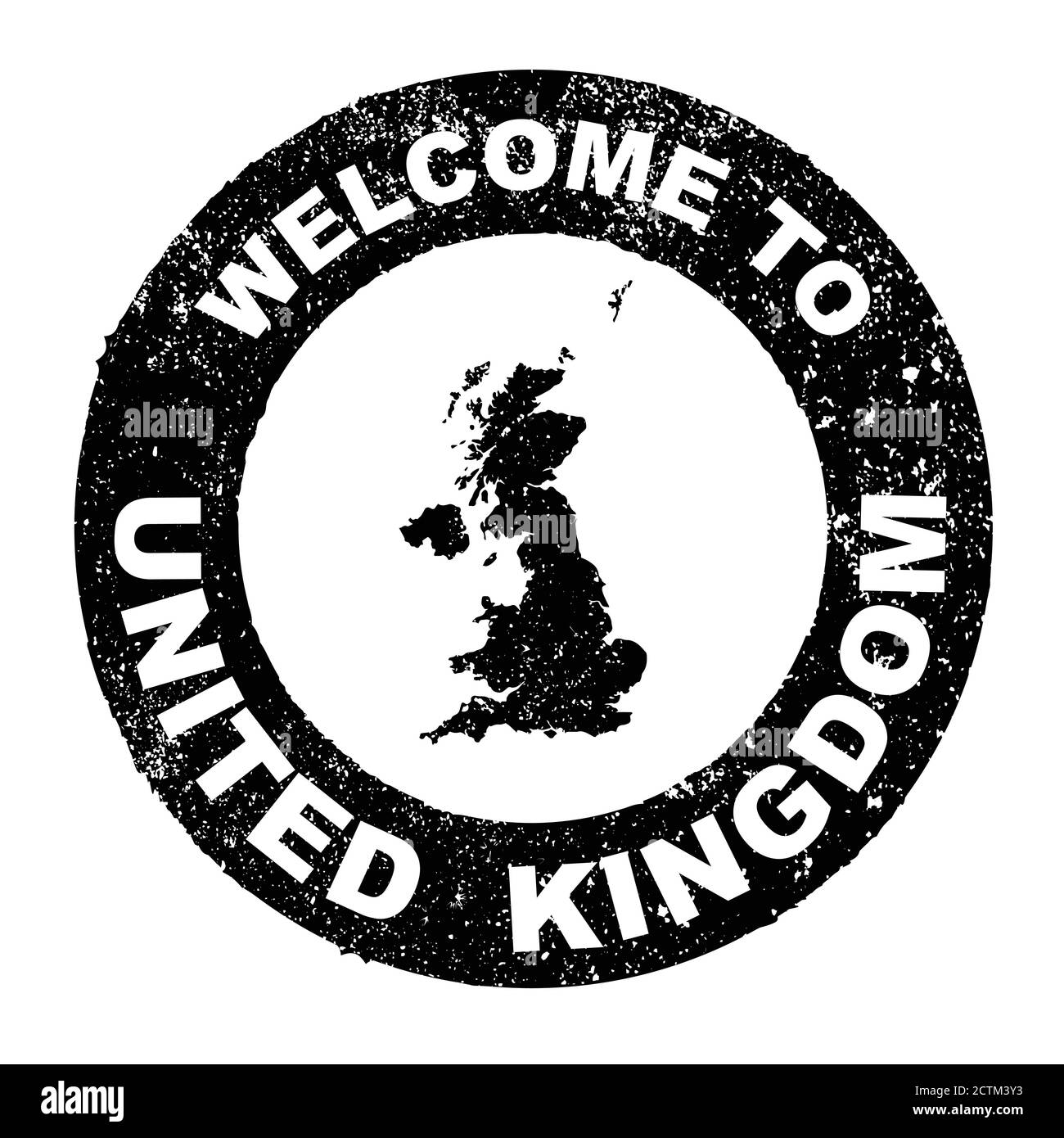 Un inchiostro grunge gomma con il testo Benvenuti a. Regno Unito su sfondo bianco Illustrazione Vettoriale