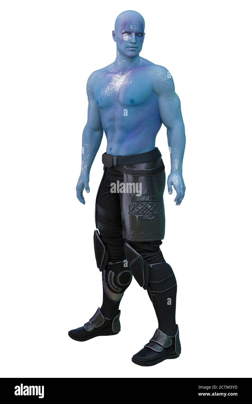 Scifi Alien Man con Blue Skin, illustrazione 3D, rendering 3D Foto Stock