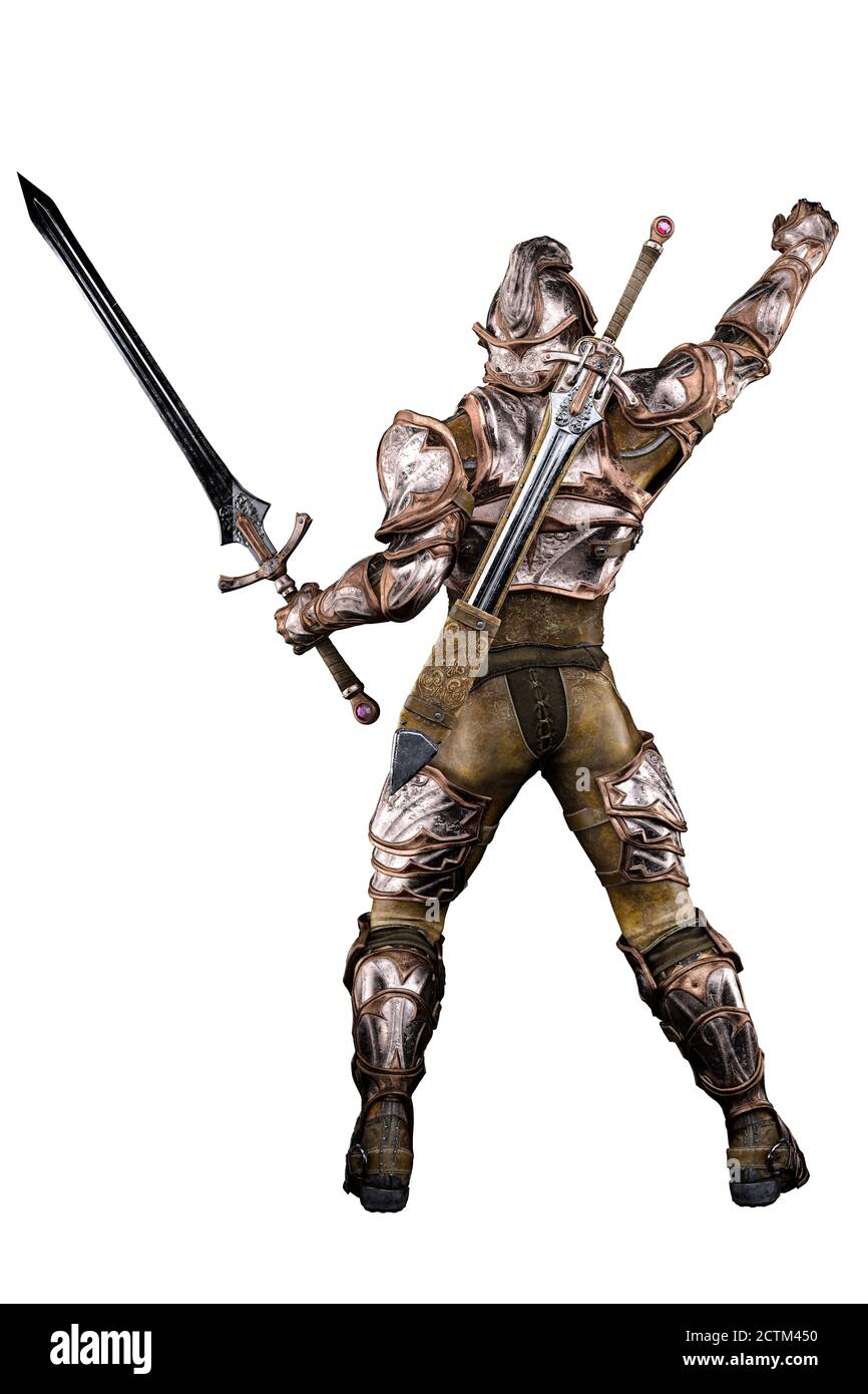 Medieval Fantasy Caucasian Armored Man, illustrazione 3D, rendering 3D Foto Stock